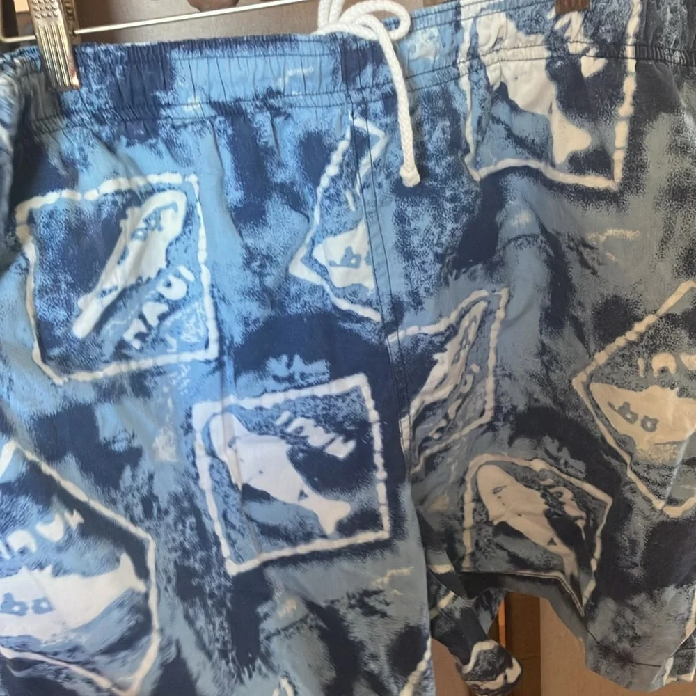 FINAL MARKDOWN Pacific scene men’s Blue Patterned Swim Shorts large
